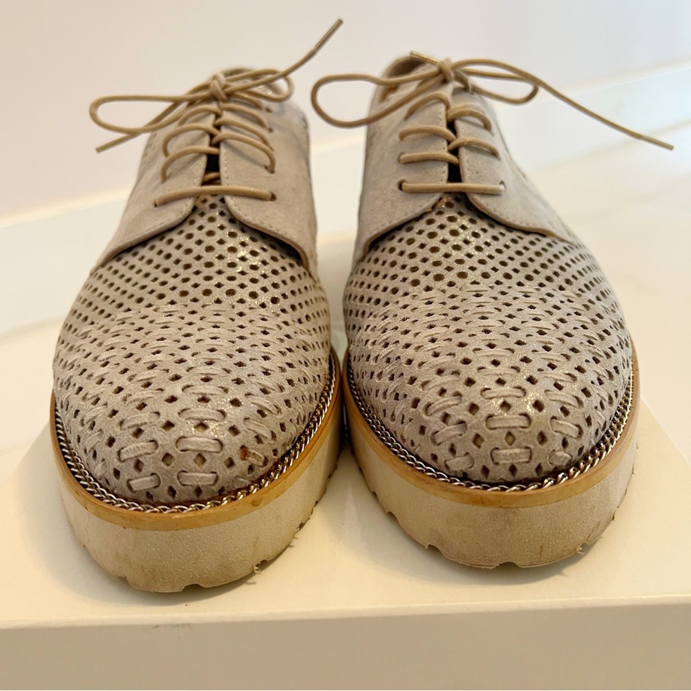 ITALIAN Luca Grossi Sparkly Gray Suede Silver Lace-Up Shoes - Picture 7 of 16